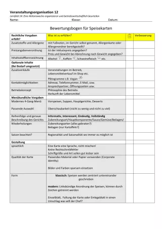 Unterrichtsbaustein: 14.1 Bewertungsbogen für Speisekarten