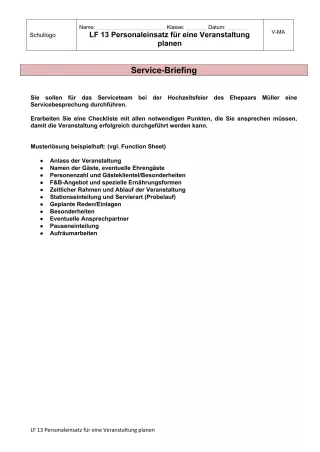 Unterrichtsbaustein: 13.1 Service-Briefing Hochzeitsfeier