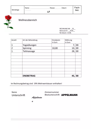 Unterrichtsbaustein: 6.3 Rechnungen Beispiele Familie Appelmann