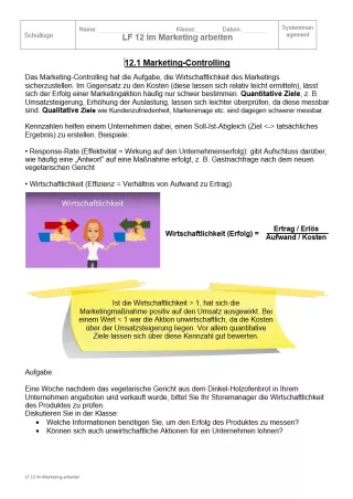 Unterrichtsbaustein: 12.1.4 Marketing-Controlling
