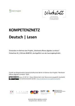 Handreichung: Kompetenznetz Deutsch | Lesen
