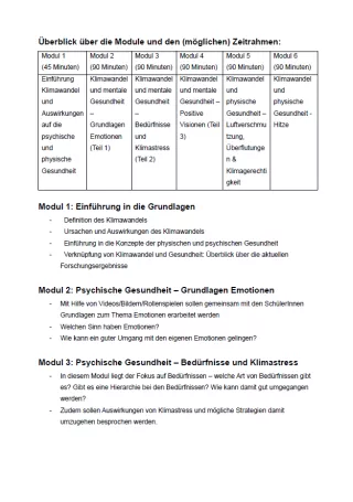 Broschuere: Projektbeschreibung "Bildung für die Zukunft: Psychische und körperliche Gesundheit in Anbetracht des Klimawandels"