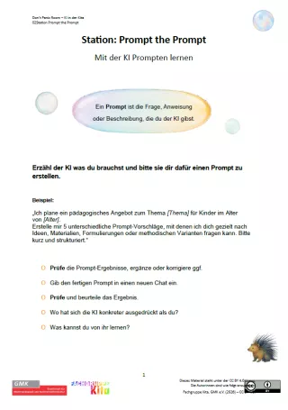 Entdeckendes: Don’t Panic Room - KI in der Kita | Station 2 "Prompt the Prompt - Mit der KI Prompten lernen"