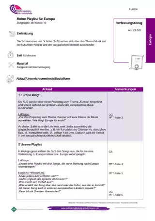 Unterrichtsplanung: Meine Playlist für Europa (PDF)