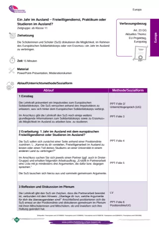 Unterrichtsplanung: Ein Jahr im Ausland - Freiwilligendienst, Praktikum oder Studieren im Ausland? (PDF)