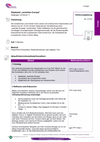Unterrichtsplanung: Staatsziel „vereintes Europa“ (PDF)