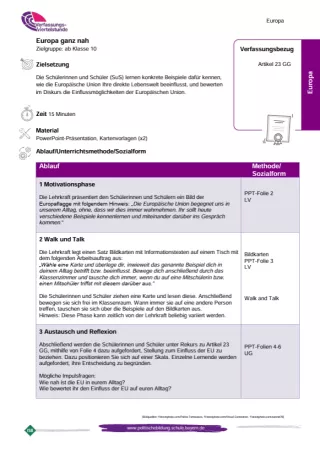 Unterrichtsplanung: Europa ganz nah (PDF)