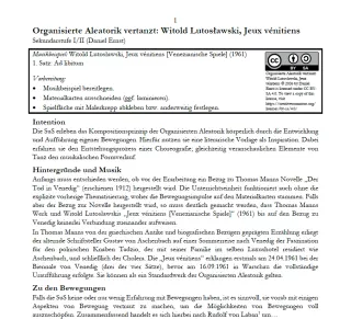 Entdeckendes: Organisierte Aleatorik vertanzt: Witold Lutosławski, Jeux vénitiens