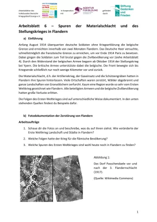 Arbeitsblatt: Arbeitsblatt 6 - Spuren der Materialschlacht und des Stellungskrieges in Flandern