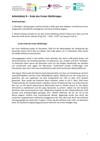 Arbeitsblatt: Arbeitsblatt 8 - Ende des Ersten Weltkrieges