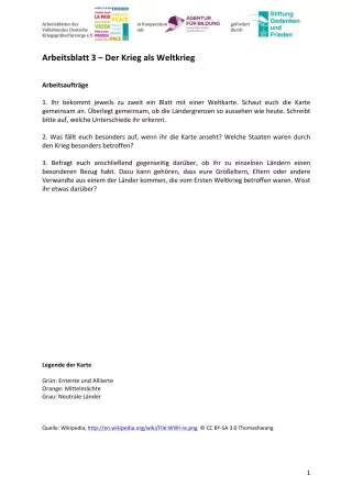 Arbeitsblatt: Arbeitsblatt 3 - Der Krieg als Weltkrieg