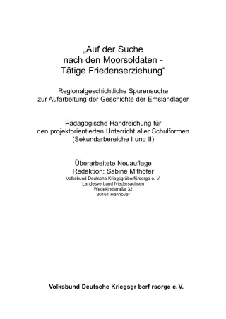 Handreichung: Auf der Suche nach den Moorsoldaten - Tätige Friedenserziehung (pädagogische Handreichung)