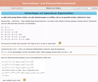 Webseite: Zahlenfolgen mit besonderen Eigenschaften