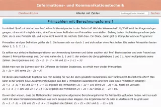 Webseite: Primzahlen mit Berechnungsformeln?