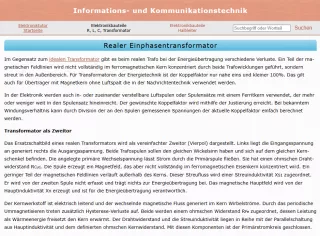 Webseite: Realer Einphasentransformator