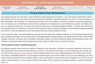 Webseite: Prinzip elektrischer Generatoren