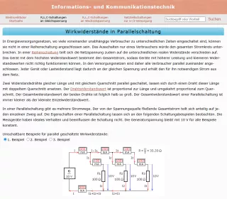 Webseite: Parallelschaltung ohmscher Widerstände