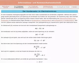 Webseite: Kondensator im Gleichstromkreis