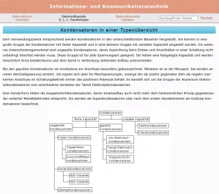 Webseite: Kondensatoren in einer Typenübersicht