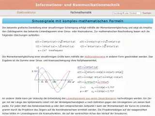 Webseite: Sinussignale mit komplex-mathematischen Formeln