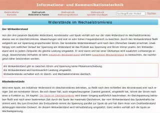 Webseite: Widerstände im Wechselstromkreis