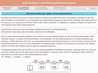 Webseite: Reihenschaltung ohmscher Widerstände