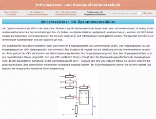 Webseite: Umkehraddierer mit Operationsverstärker