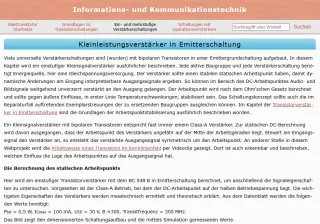 Webseite: Der Kleinleistungsverstärker in Emitterschaltung