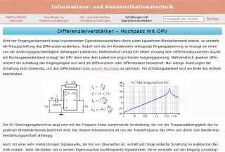 Webseite: Differenzierverstärker - Hochpass mit OPV