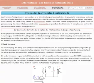 Webseite: Prinzip der Sperrwandler-Schaltnetzteile