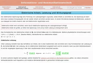 Webseite: Elektrische Arbeit, Leistung und Wirkungsgrad