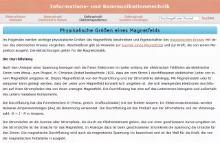 Webseite: Physikalische Größen eines Magnetfelds