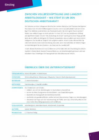 Unterrichtsbaustein: Zwischen Vollbeschäftigung und Langzeitarbeitslosigkeit – wie steht es um den deutschen Arbeitsmarkt?
