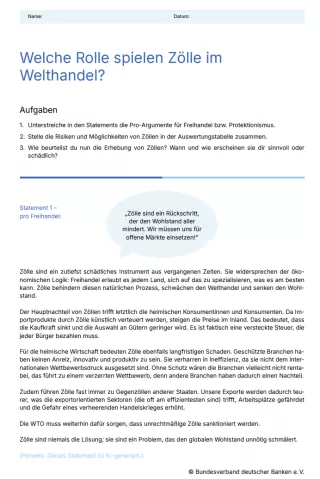 Arbeitsblatt: Zölle | Arbeitsblatt