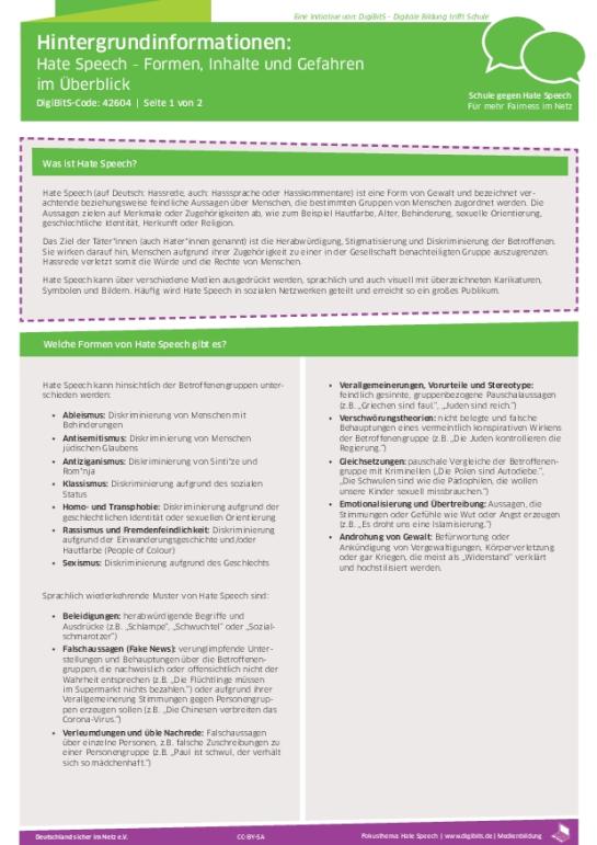 Hate Speech: Formen, Inhalte und Gefahren (pdf)