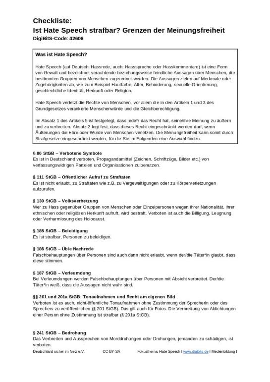 DigiBitS-Checkliste: Ist Hate Speech strafbar? (odt)