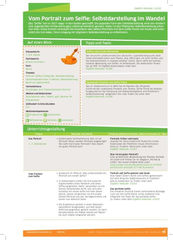 DigiBitS-Unterrichtseinheit: Vom Portrait zum Selfie: Selbstdarstellung im Wandel (pdf)
