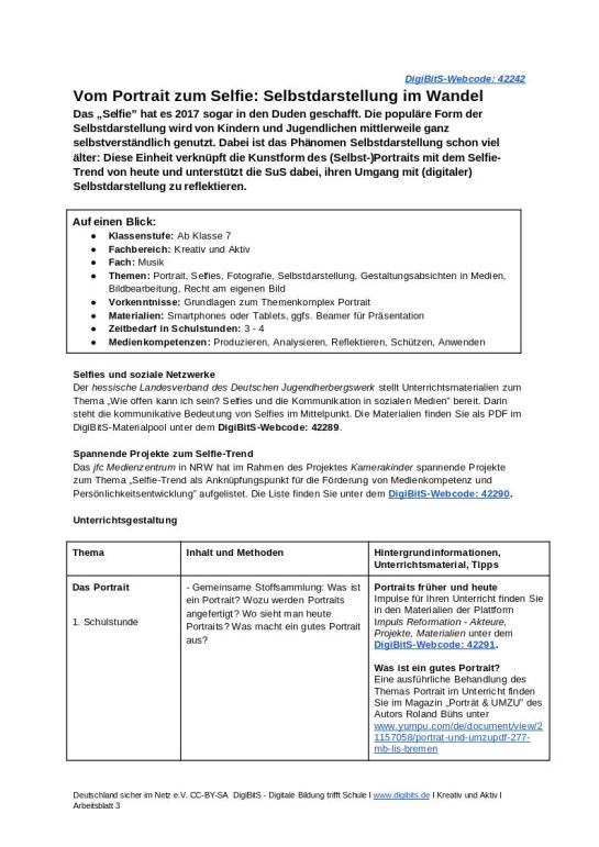 DigiBitS-Unterrichtseinheit: Vom Portrait zum Selfie: Selbstdarstellung im Wandel (odt)