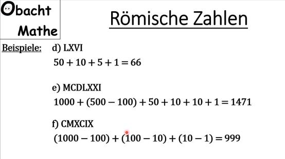 Römische Zahlen: I - V - X - L - C - D - M - MUNDO