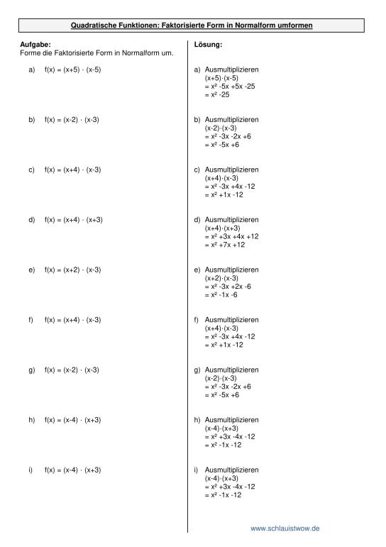 Allgemeine Form In Faktorisierte Form MUNDO