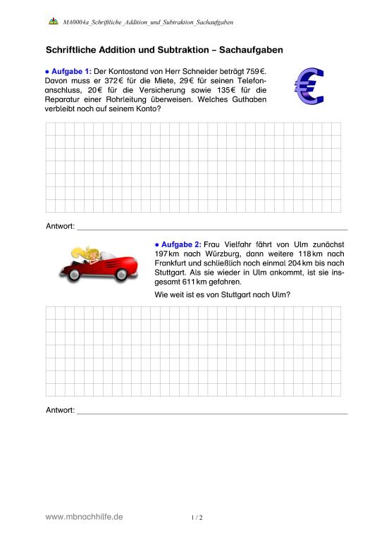 Mathetest Addition Und Subtraktion