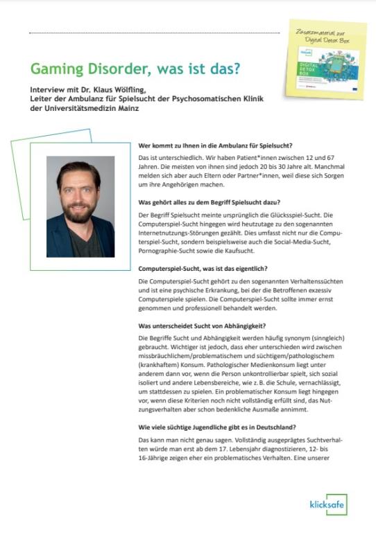 Interview "Gaming Disorder, was ist das?"