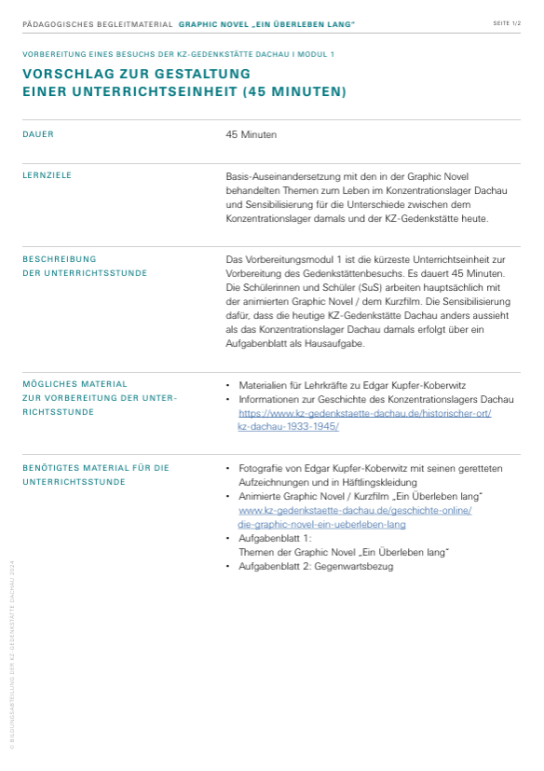 Graphic Novel „Ein Überleben lang“ | Begleitmaterial | Vorbereitungsmodul 1
