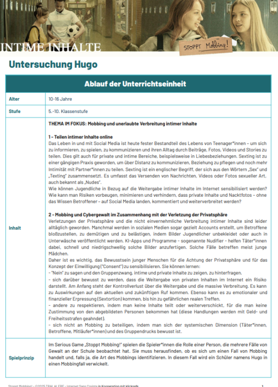 Stoppt Mobbing! | Begleitmaterial zum Spiel