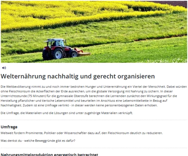 Unterrichtsbaustein: Welternährung nachhaltig und gerecht organisieren