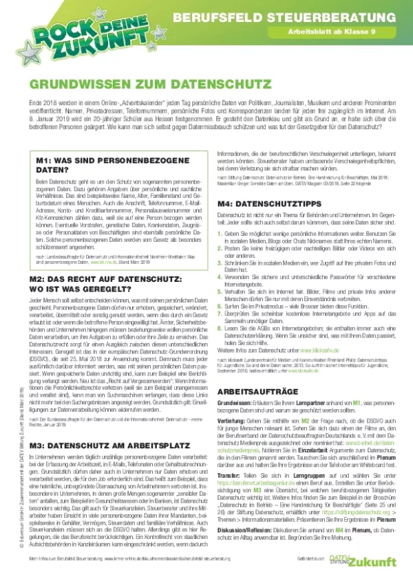 Arbeitsblatt: Grundwissen zum Datenschutz