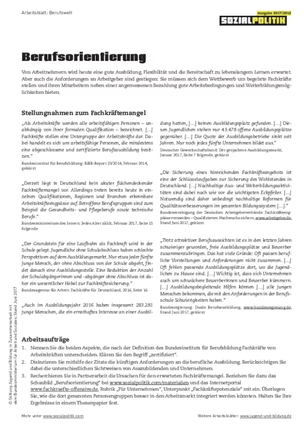 Arbeitsblatt: Berufsorientierung