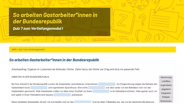 Unterrichtsbaustein: Quiz: So arbeiten Gastarbeiter*innen in der Bundesrepublik