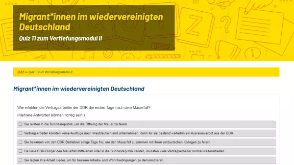 Unterrichtsbaustein: Quiz: Migrant*innen im wiedervereinigten Deutschland