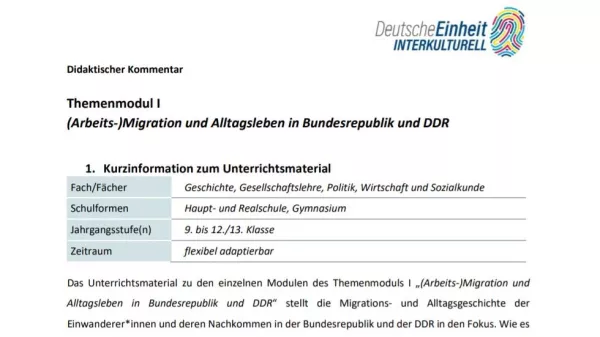 Unterrichtsplanung: Didaktischer Kommentar - (Arbeits-)Migration und Alltagsleben